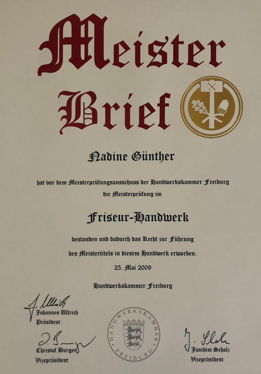 Meisterbrief Nadine Günther